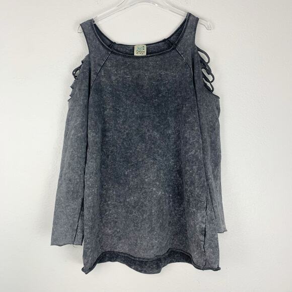 Jaded Gypsy Dress Womens S/M Mini Ripped Off The Shoulder Mineral Wash Boho Gray - Picture 1 of 8